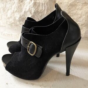 PEDRO GARCIA Black Suede Leather Peep Toe Ankle Booties Boots Sz EU 39 Spain 8.5
